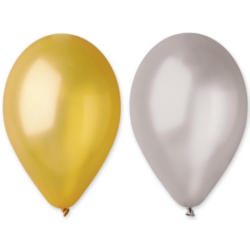 Lateksowe srebrno/złote balony metalic GM90 10" - 26 cm. 50 szt.