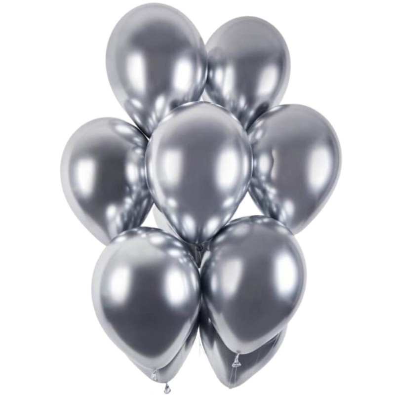 Lateksowe srebrne Balony GB120 shiny - klasyczne, 13" - 33 cm. 50 szt.