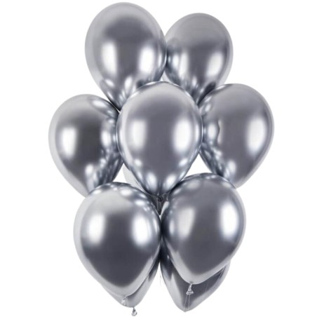 Lateksowe srebrne Balony GB120 shiny - klasyczne, 13" - 33 cm. 50 szt.