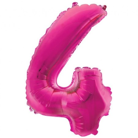 Foliowe różowe balony "cyfra 4", 14" - 35 cm. 1 szt.