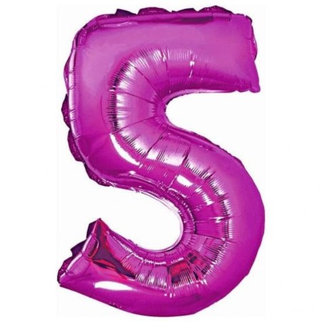 Foliowe różowe balony "cyfra 5", 14" - 35 cm. 1 szt.