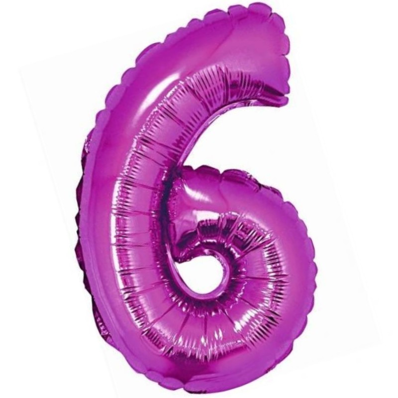 Foliowe różowe balony "cyfra 6", 14" - 35 cm. 1 szt.