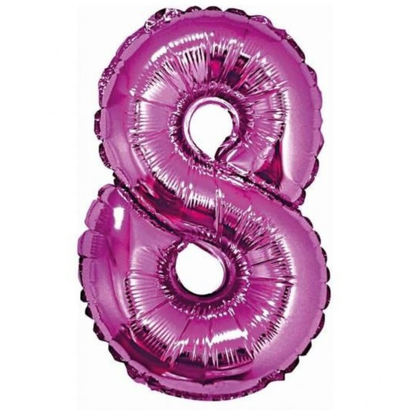 Foliowe różowe balony "cyfra 8", 14" - 35 cm. 1 szt.