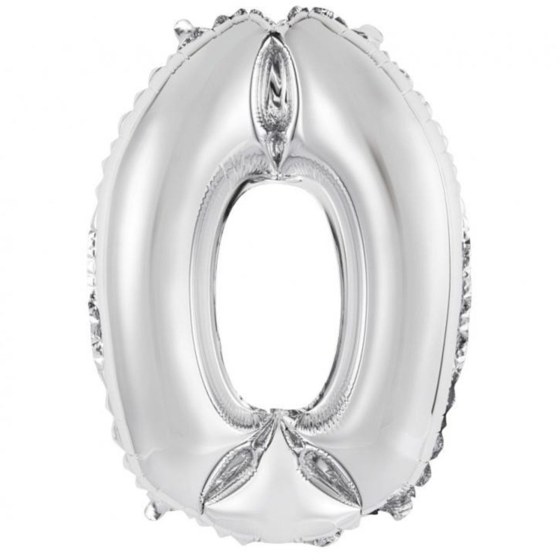 Foliowe srebrne balony "cyfra 0", 14" - 35 cm. 1 szt.