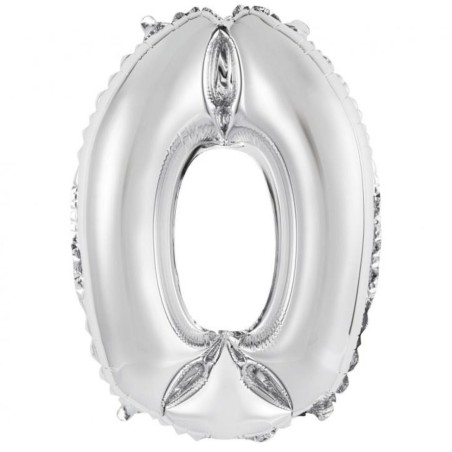 Foliowe srebrne balony "cyfra 0", 14" - 35 cm. 1 szt.
