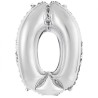 Foliowe srebrne balony "cyfra 0", 14" - 35 cm. 1 szt.
