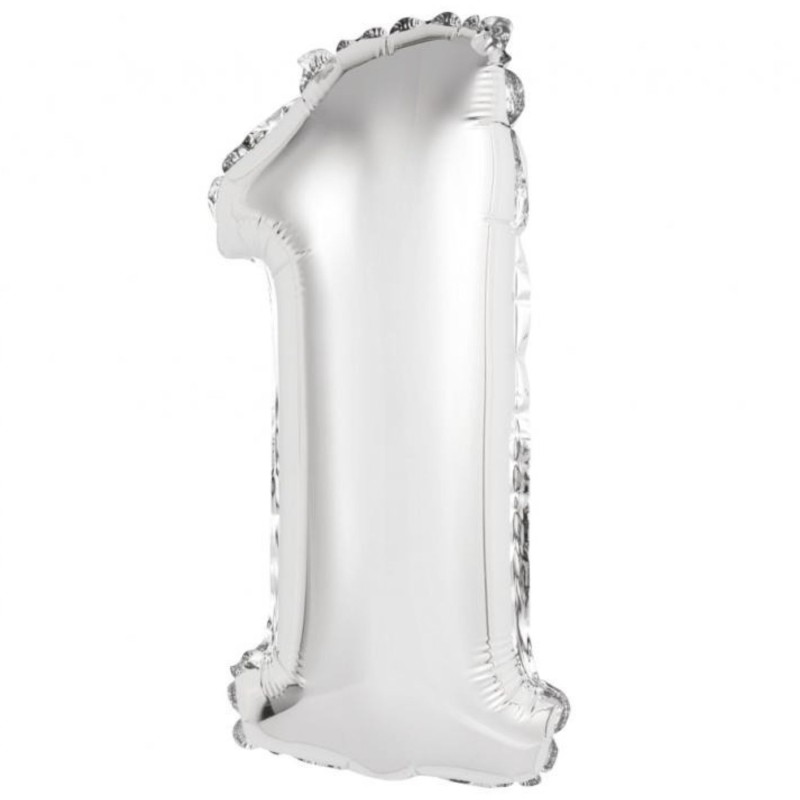 Foliowe srebrne balony "cyfra 1", 14" - 35 cm. 1 szt.