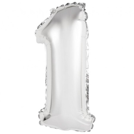 Foliowe srebrne balony "cyfra 1", 14" - 35 cm. 1 szt.