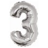 Foliowe srebrne balony "cyfra 3", 14" - 35 cm. 1 szt.