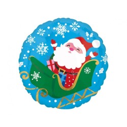 Foliowe Balony kolorowe z nadrukiem Mikołaj w saniach. 18"- 46 cm / 1 szt.(zapakowany)