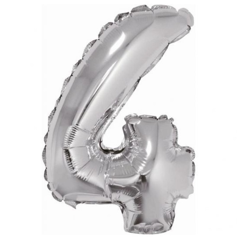 Foliowe srebrne balony "cyfra 4", 14" - 35 cm. 1 szt.