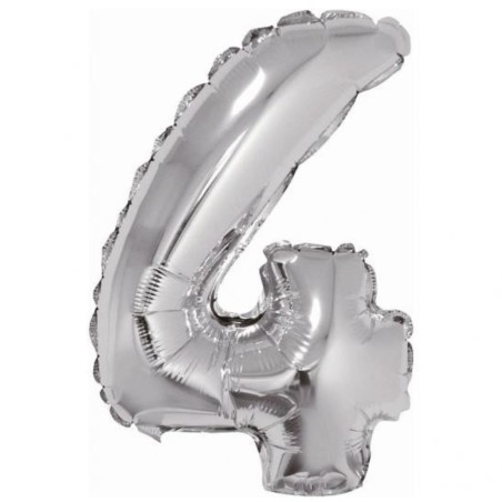 Foliowe srebrne balony "cyfra 4", 14" - 35 cm. 1 szt.
