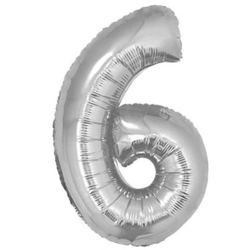 Foliowe srebrne balony "cyfra 6", 14" - 35 cm. 1 szt.