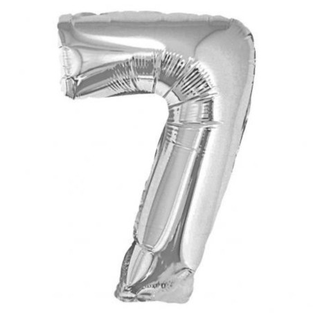 Foliowe srebrne balony "cyfra 7", 14" - 35 cm. 1 szt.