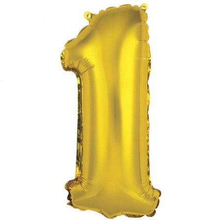 Foliowe złote balony "cyfra 1", 14" - 35 cm. 1 szt.