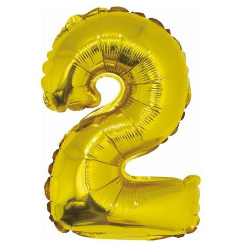 Foliowe złote balony "cyfra 2", 14" - 35 cm. 1 szt.