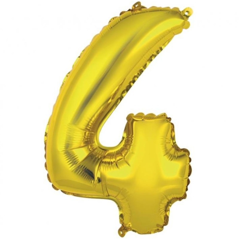 Foliowe złote balony "cyfra 4", 14" - 35 cm. 1 szt.