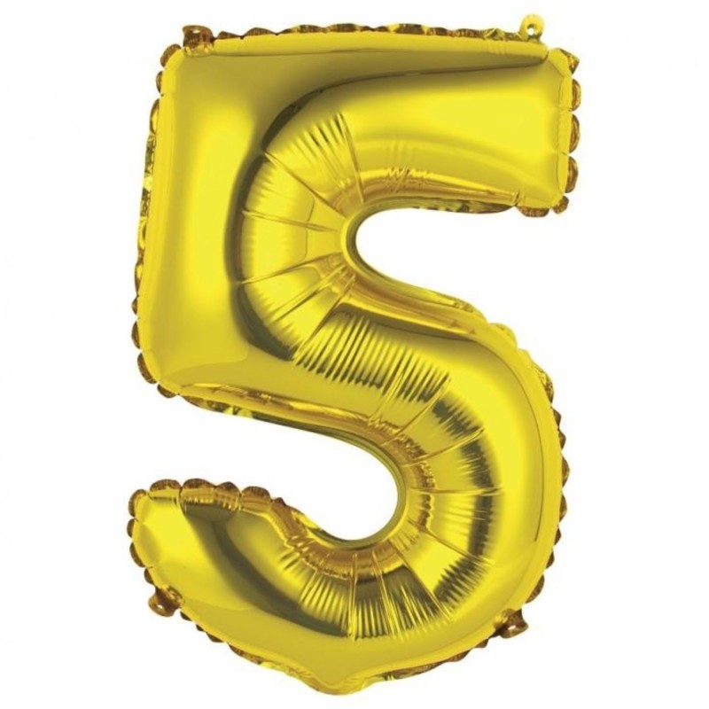 Foliowe złote balony "cyfra 5", 14" - 35 cm. 1 szt.