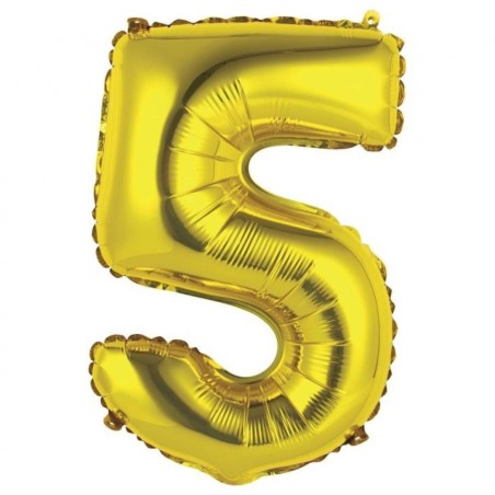 Foliowe złote balony "cyfra 5", 14" - 35 cm. 1 szt.