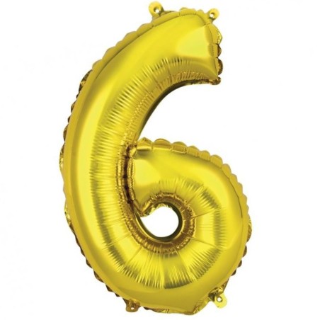 Foliowe złote balony "cyfra 6", 14" - 35 cm. 1 szt.