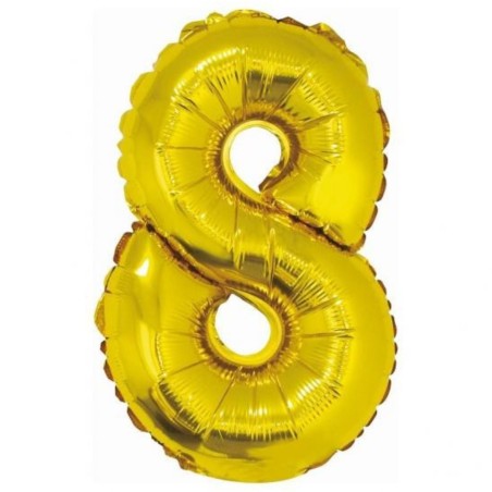 Foliowe złote balony "cyfra 8", 14" - 35 cm. 1 szt.