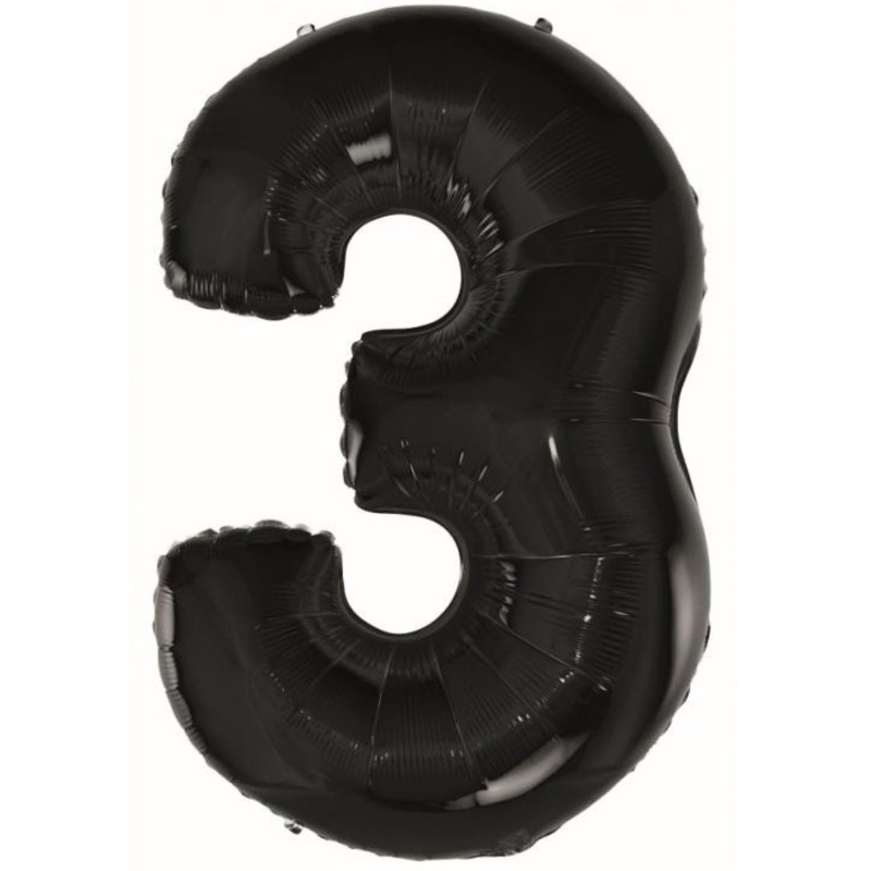 Balon foliowy czarna "cyfra 3", 36"- 92 cm /1szt
