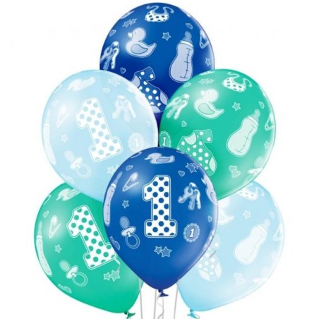Lateksowe kolorowe Balony D11 1st Birthday Boy 6 szt., 12" - 30 cm.6 szt.