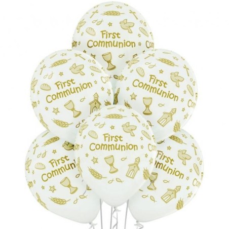 Lateksowe białe Balony D11 Pierwsza Komunia, 6 szt. 12" - 30 cm.