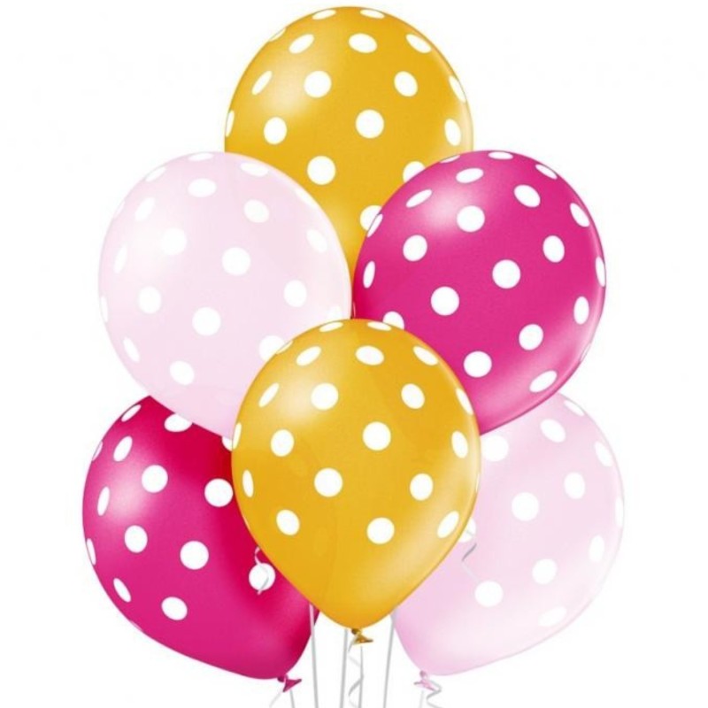 Lateksowe kolorowe Balony D11 Polka Dots Girl 1C5S, 6 szt. 12" - 30 cm.