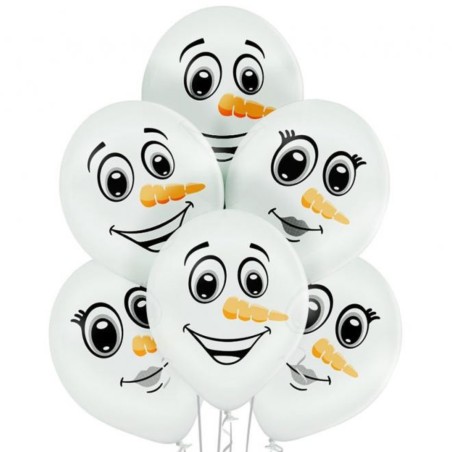 Lateksowe kolorowe Balony D11 Snowman Faces 2C2S, 6 szt. 12" - 30 cm.