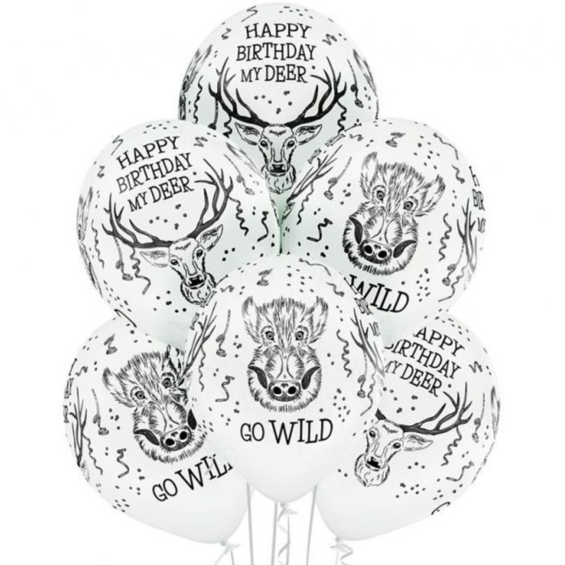 Lateksowe kolorowe Balony D11 Wild Birthday  z napisami 1C5S, 6 szt.