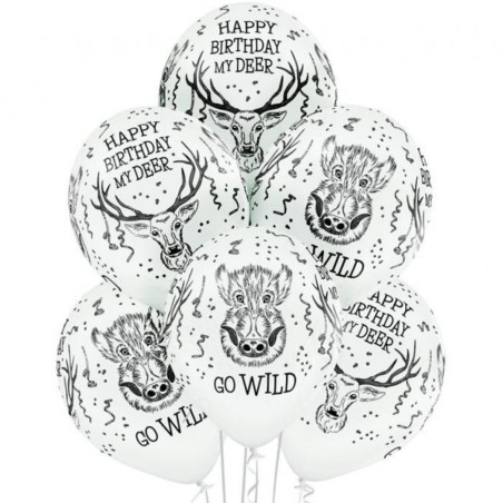 Lateksowe kolorowe Balony D11 Wild Birthday  z napisami 1C5S, 6 szt.