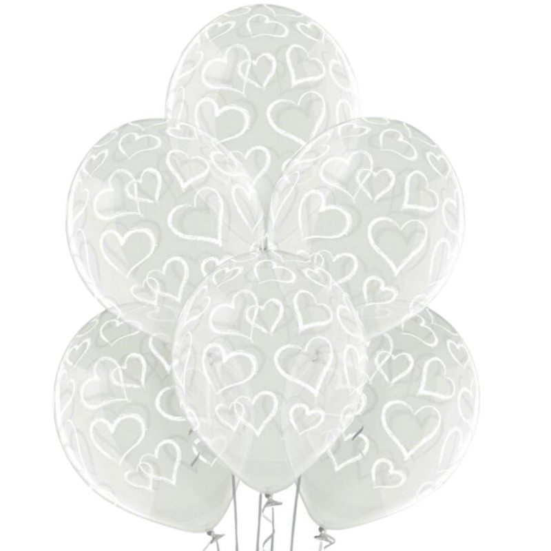 Lateksowe przezroczyste Balony D11 Serca 12" - 30 cm. 6 szt.