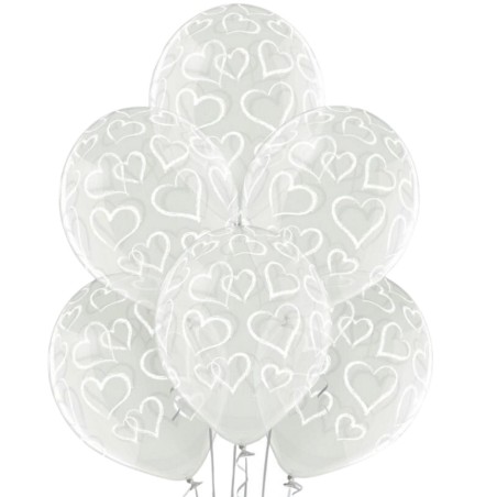 Lateksowe przezroczyste Balony D11 Serca 12" - 30 cm. 6 szt.