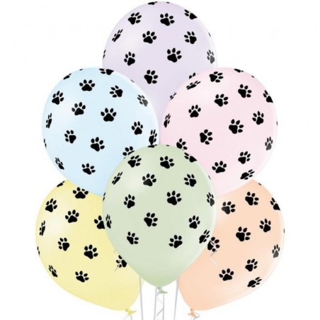 Lateksowe różnokolorowe Balony D11 Paws - ślady łapek 12" - 30 cm. 6 szt.