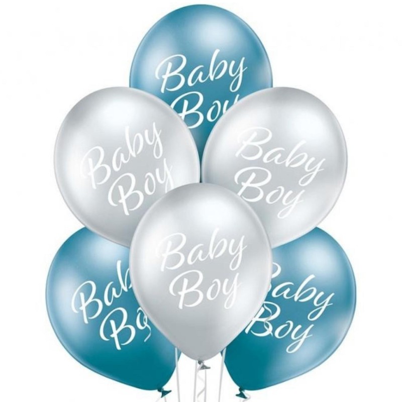 Lateksowe metaliczne Balony D11 Baby Boy 12" - 30 cm. 6 szt.
