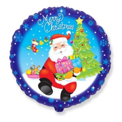 Foliowe Balony kolorowe z napisem "Merry Christmas"(Święty Mikołaj). 18"- 46 cm / 1 szt.