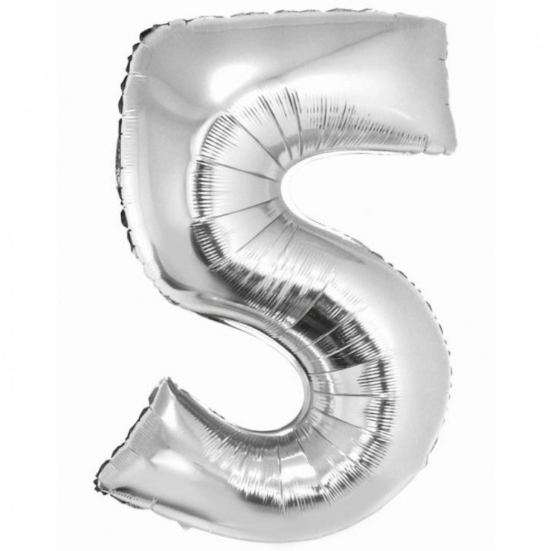 Balon foliowy srebrna "cyfra 5", 30"- 76 cm /1szt
