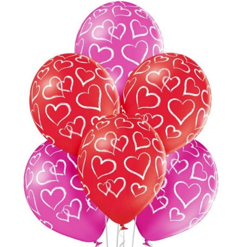 Lateksowe kolorowe Balony D11 Hearts - Serduszka 12"  - 30 cm. 6 szt.