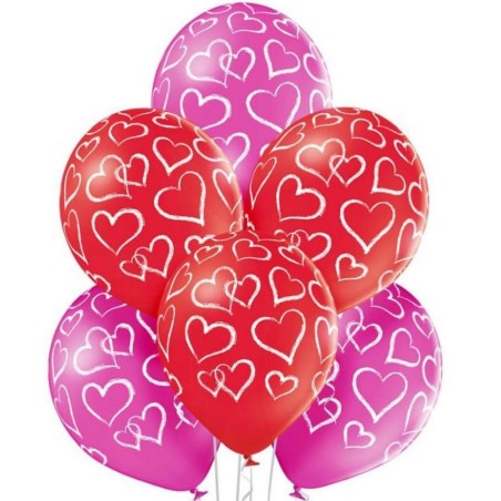 Lateksowe kolorowe Balony D11 Hearts - Serduszka 12"  - 30 cm. 6 szt.