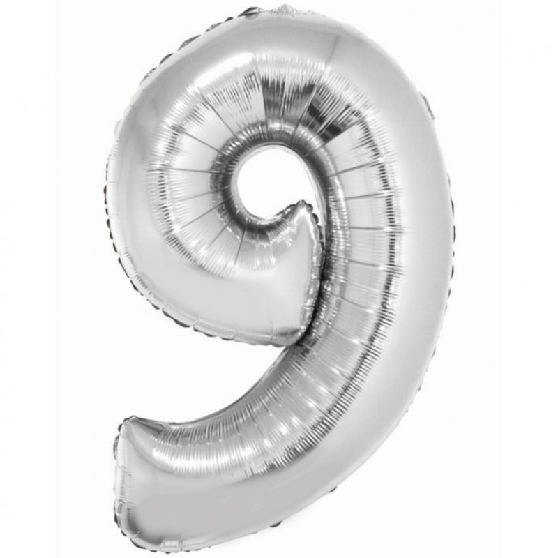 Balon foliowy srebrna "cyfra 9", 30"- 76 cm /1szt