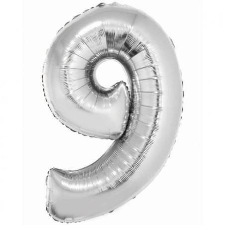 Balon foliowy srebrna "cyfra 9", 30"- 76 cm /1szt