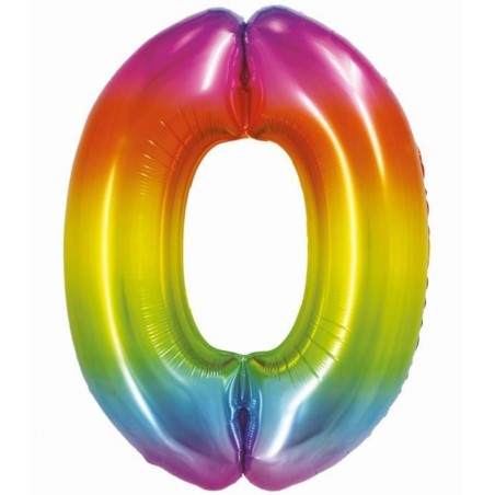 Balon foliowy tęczowa "cyfra 0", 30"- 76 cm /1szt