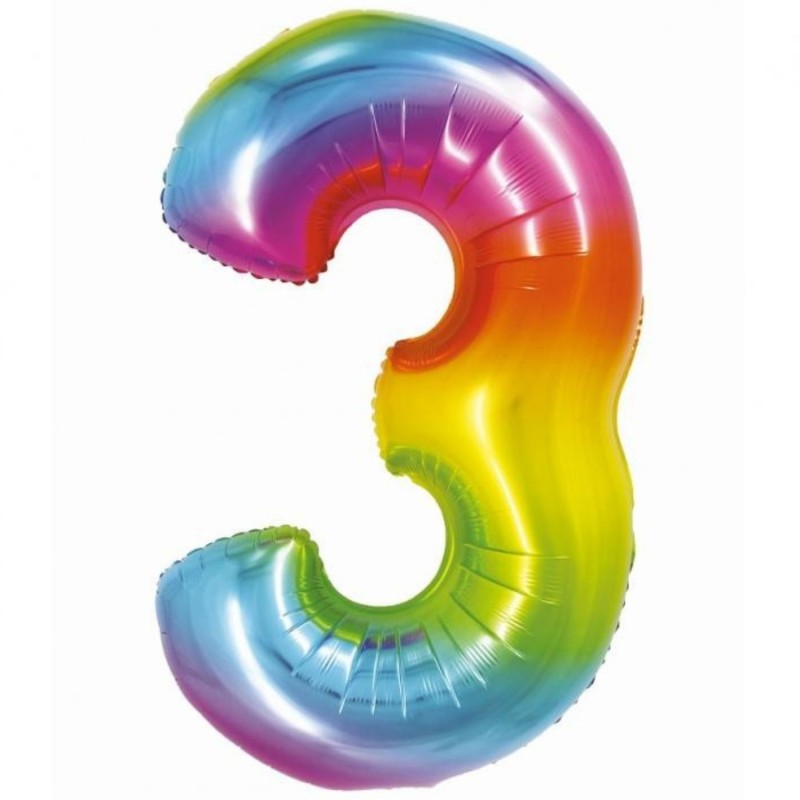Balon foliowy tęczowa "cyfra 3", 30"- 76 cm /1szt
