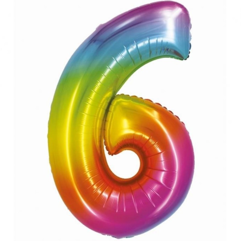 Balon foliowy tęczowa "cyfra 6", 30"- 76 cm /1szt