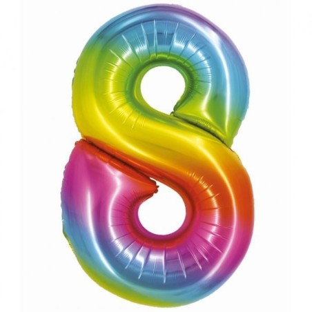 Balon foliowy tęczowa "cyfra 8", 30"- 76 cm /1szt