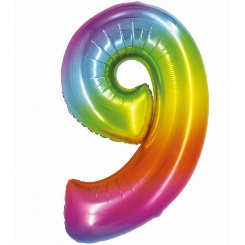 Balon foliowy tęczowa "cyfra 9", 30"- 76 cm /1szt
