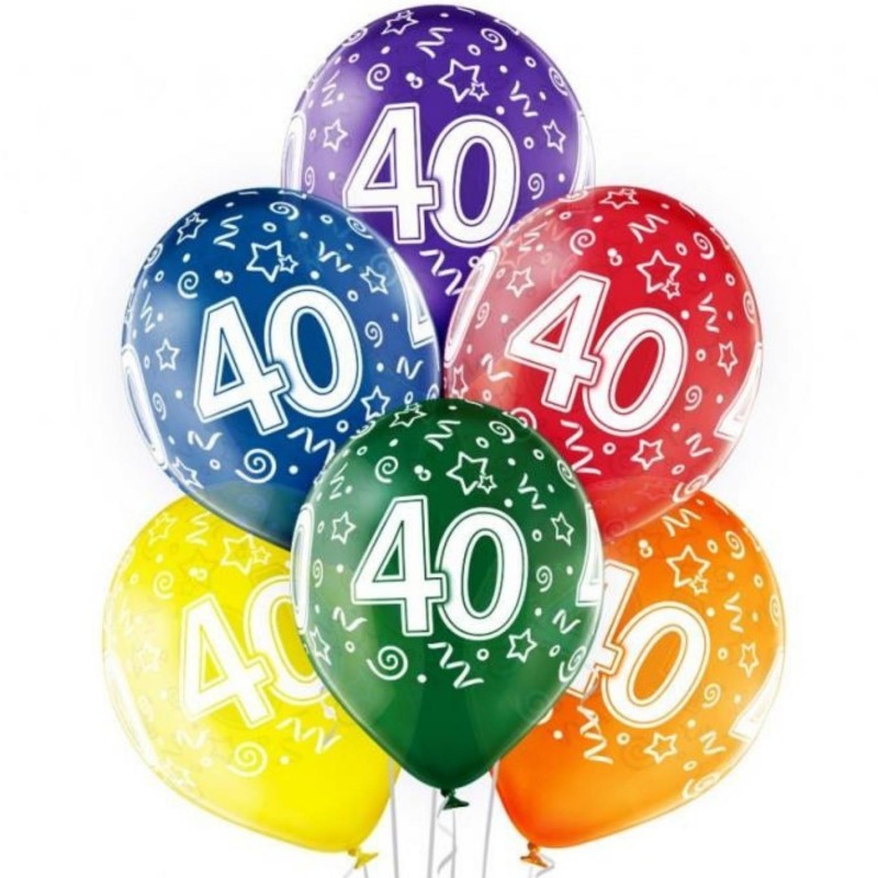 Lateksowe Balony D11 40-ste urodziny, 12" - 30 cm., 6 szt.