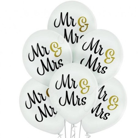 Lateksowe Balony D11 Mr & Mrs 12" - 30 cm., 6 szt.