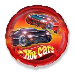 Foliowe Balony czerwone z napisem "Hot Cars"(Samochody). 18"- 46 cm / 1 szt.